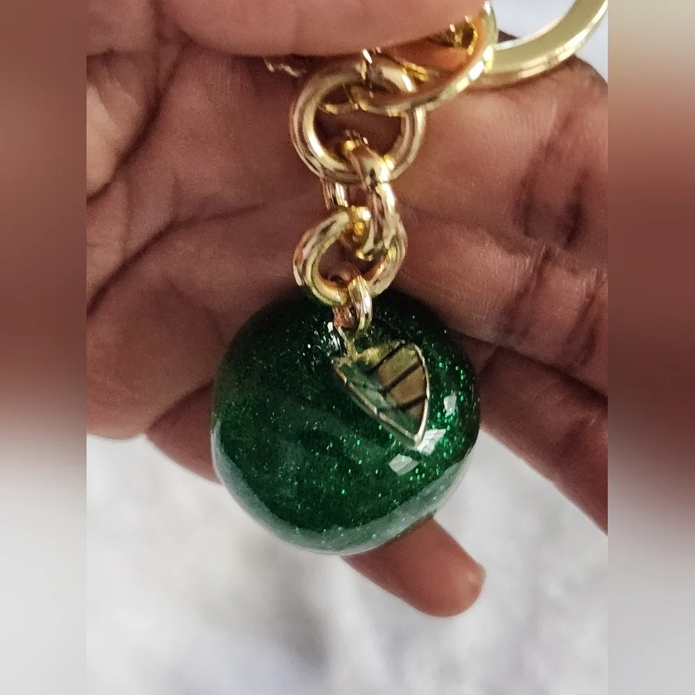 Glittery Green Apple Keychain C Logo Inspired Bag Charm
